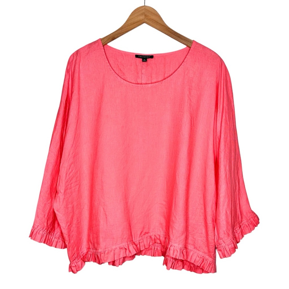 For Cynthia Coral Pink Ruffle Hem Blouse
